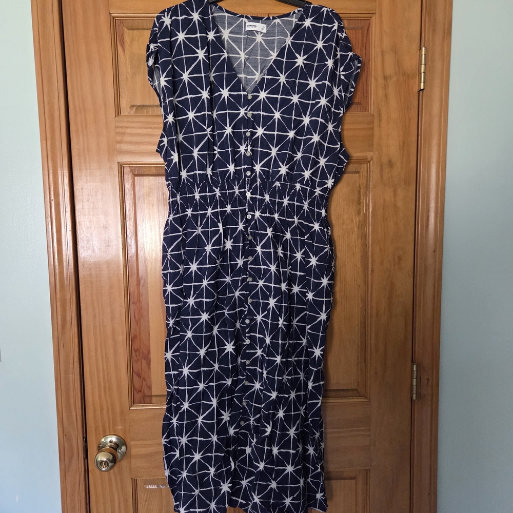 Sonoma Midnight Blue Midi Dress with White Star Design
